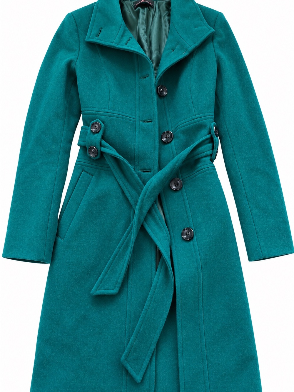 Women's Teal Belted Wool-Blend Pea Coat